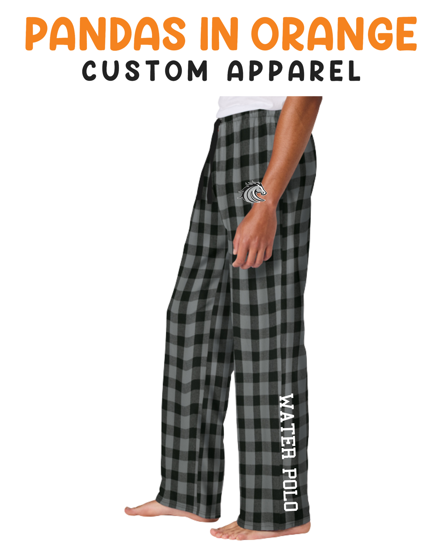 Stockdale High School Flannel Pants Grey/ Black Buffalo Check Water Polo Logo