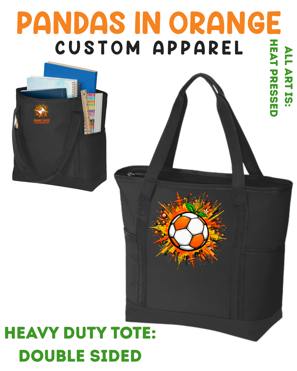 ORANGE SOCCER Heavy Duty Tote
