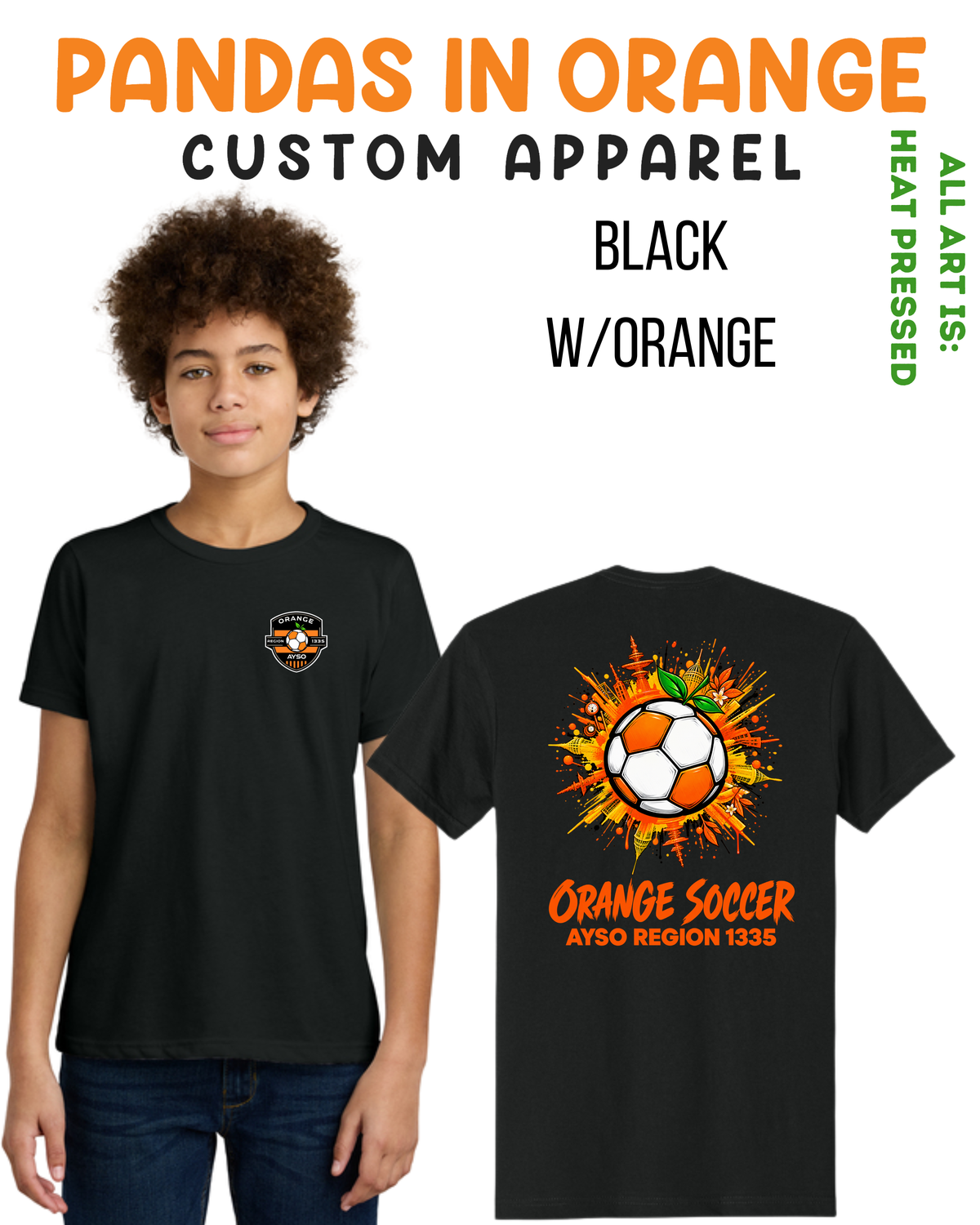 ORANGE SOCCER BLACK T-SHIRTS - YOUTH