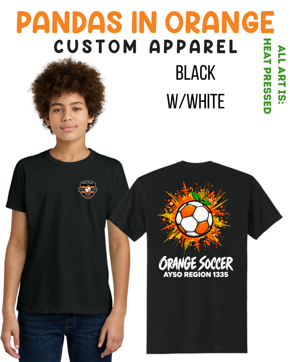 ORANGE SOCCER BLACK T-SHIRTS - YOUTH