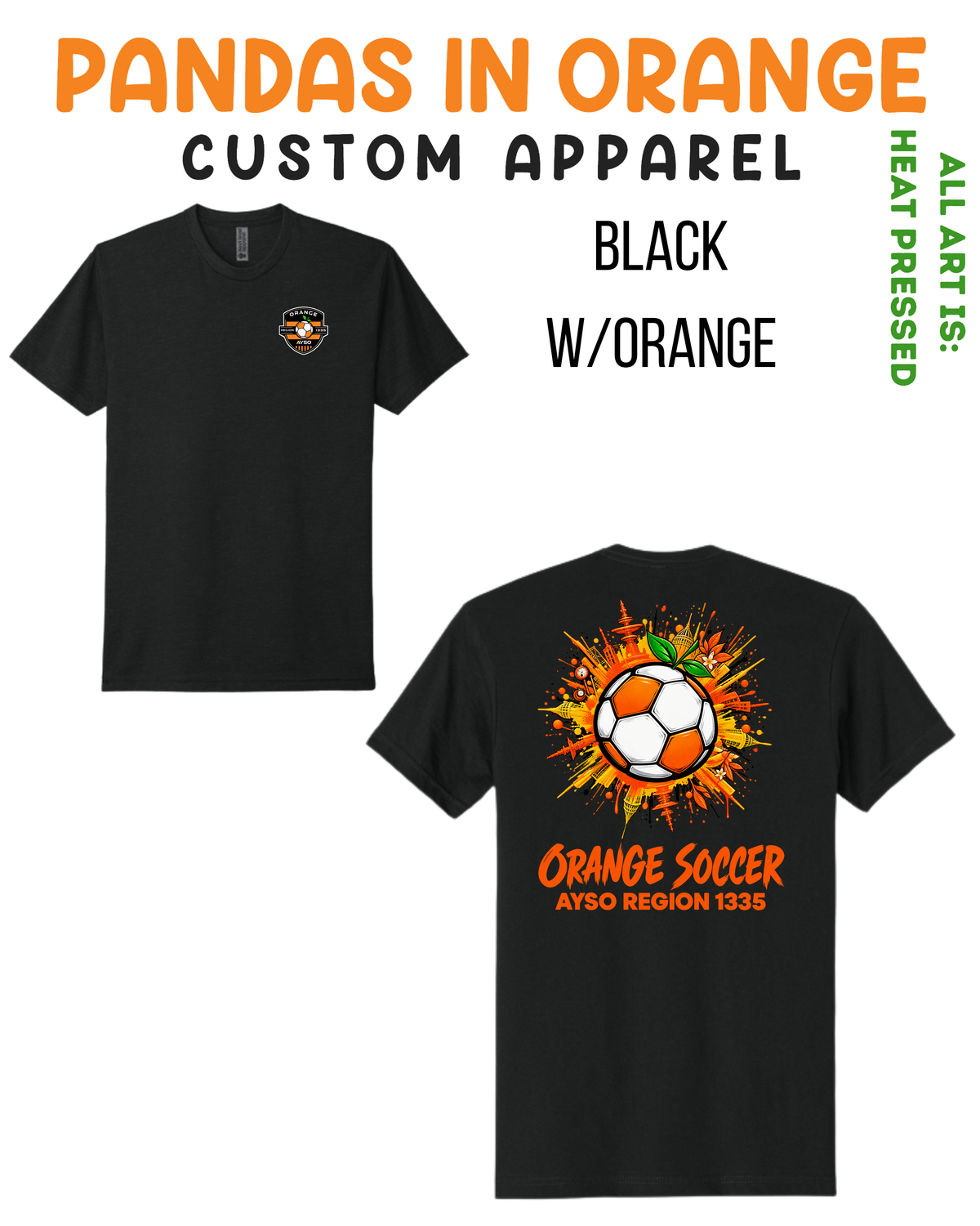 ORANGE SOCCER ADULT BLACK T-SHIRTS
