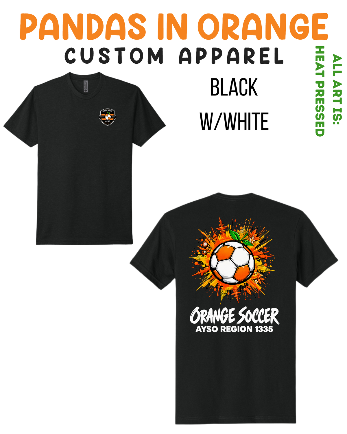 ORANGE SOCCER ADULT BLACK T-SHIRTS