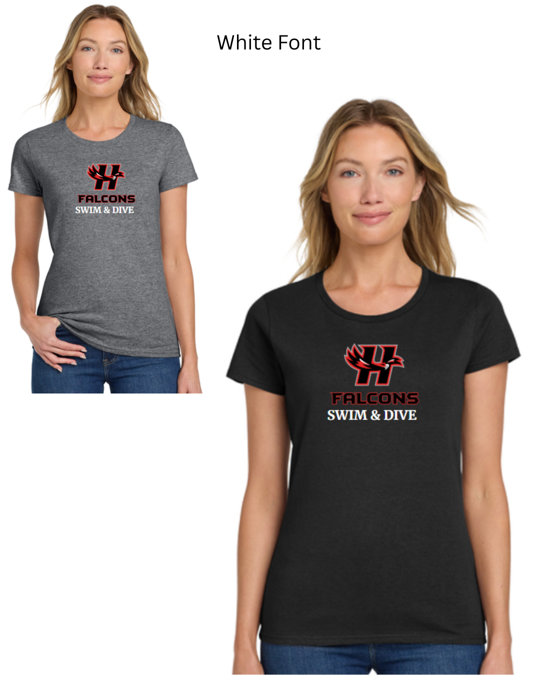 Falcons Swim & Dive Female Shirt White Font