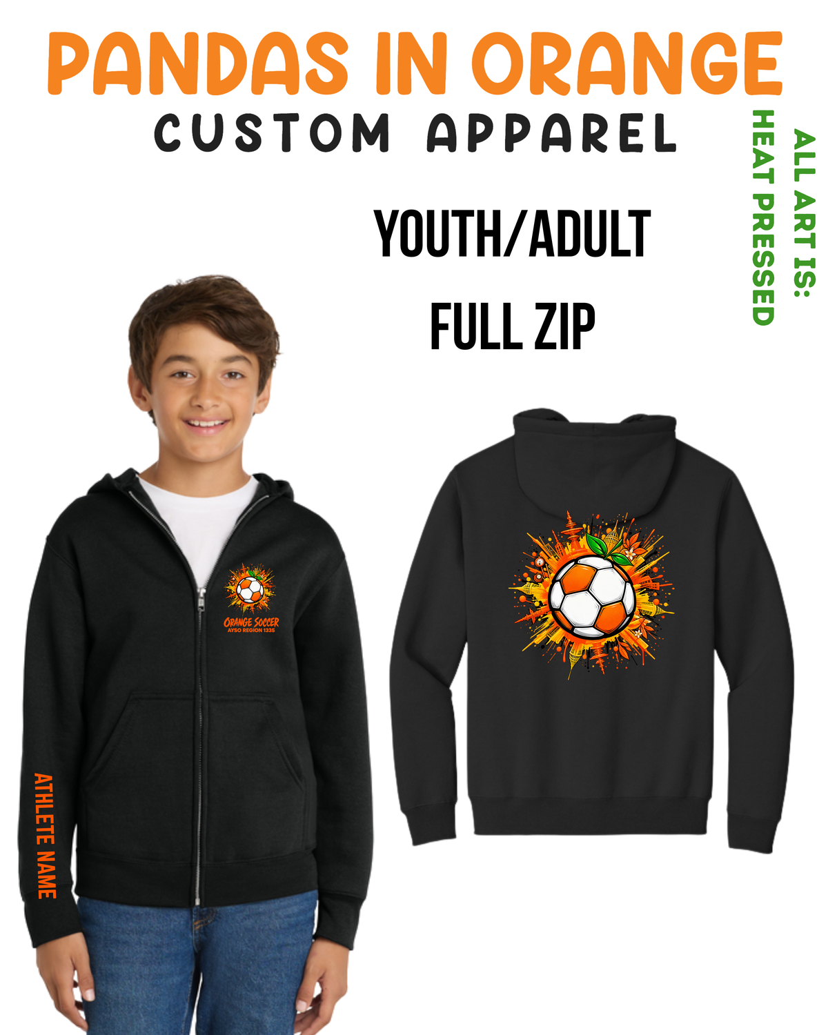 ORANGE SOCCER Full Zip Hoodie YOUTH