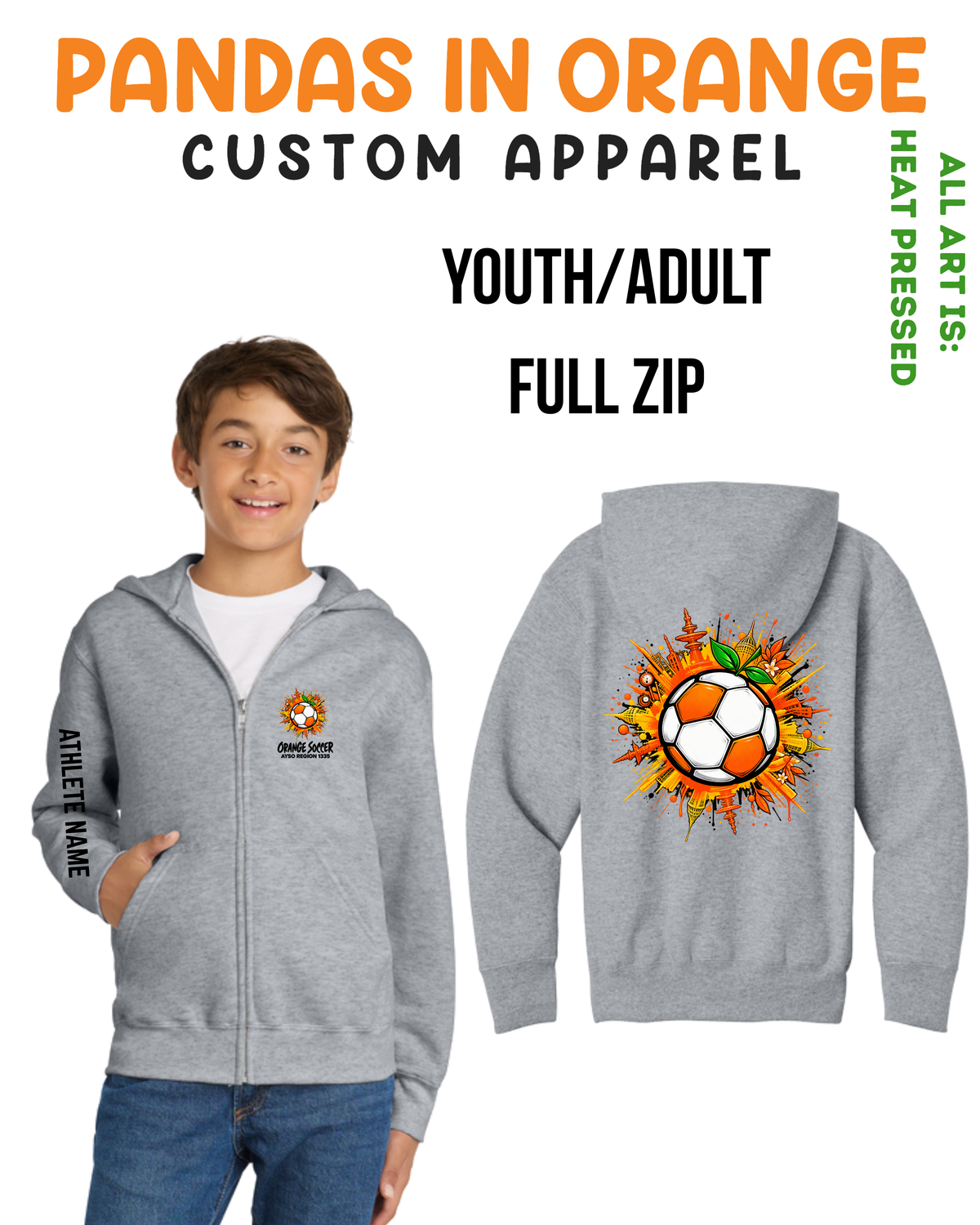 ORANGE SOCCER Full Zip Hoodie YOUTH