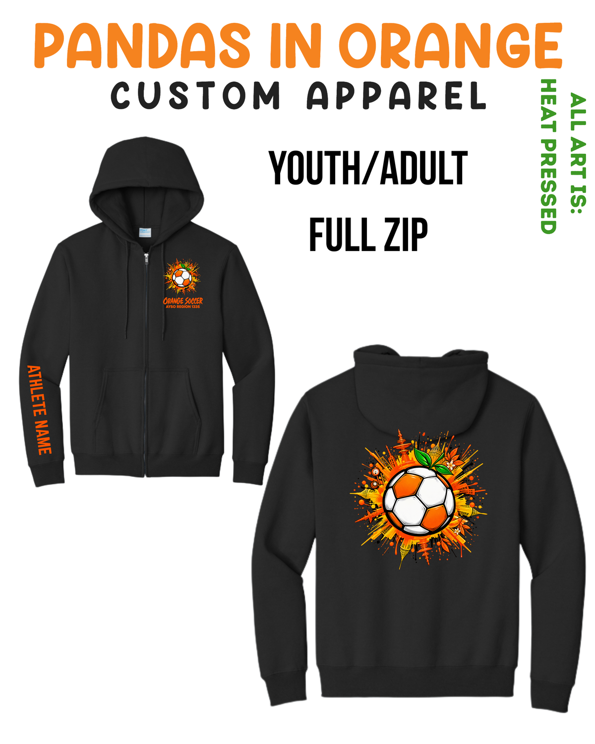 ORANGE SOCCER ADULT Full Zip Hoodie