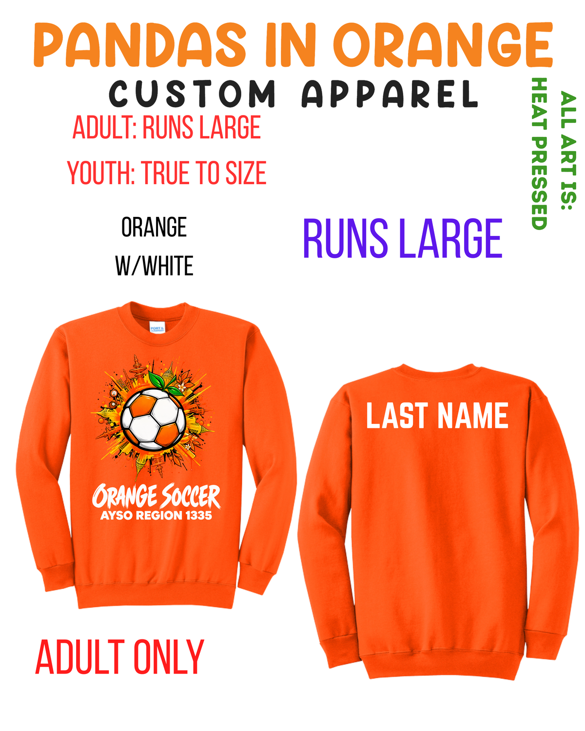 ORANGE SOCCER ADULT Crewneck