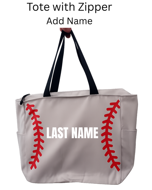 Tote With Zipper: Baseball Theme