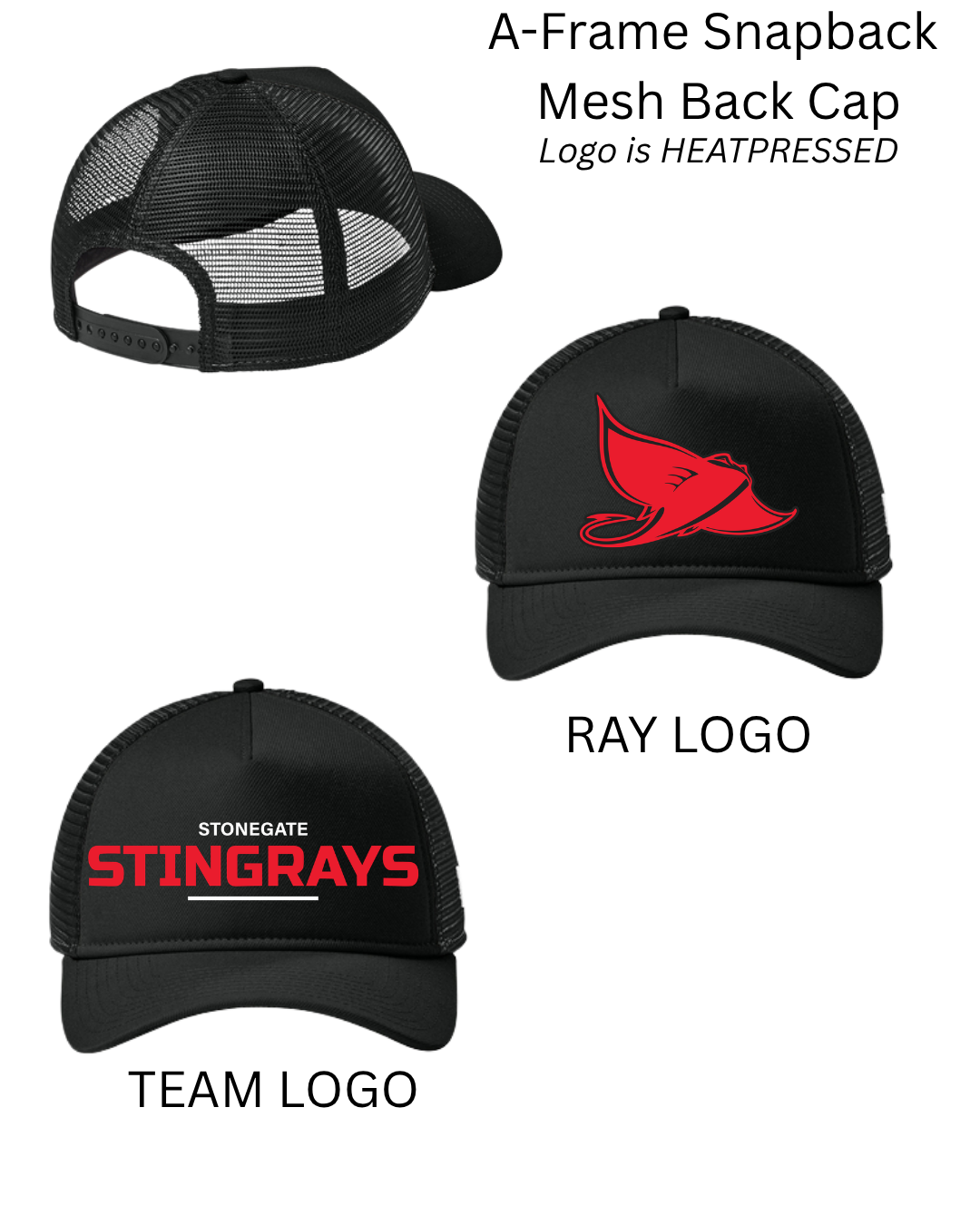 Stonegate Stingrays: Hat:  A-Frame Snapback Mesh Back Cap