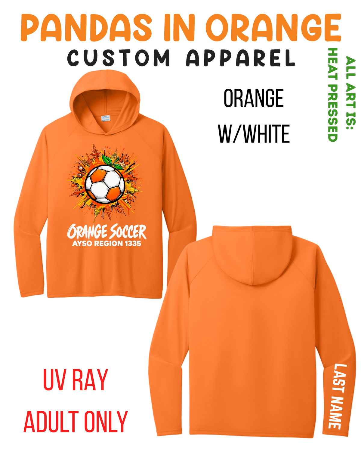 ORANGE SOCCER ADULT Hooded UV Long Sleeve