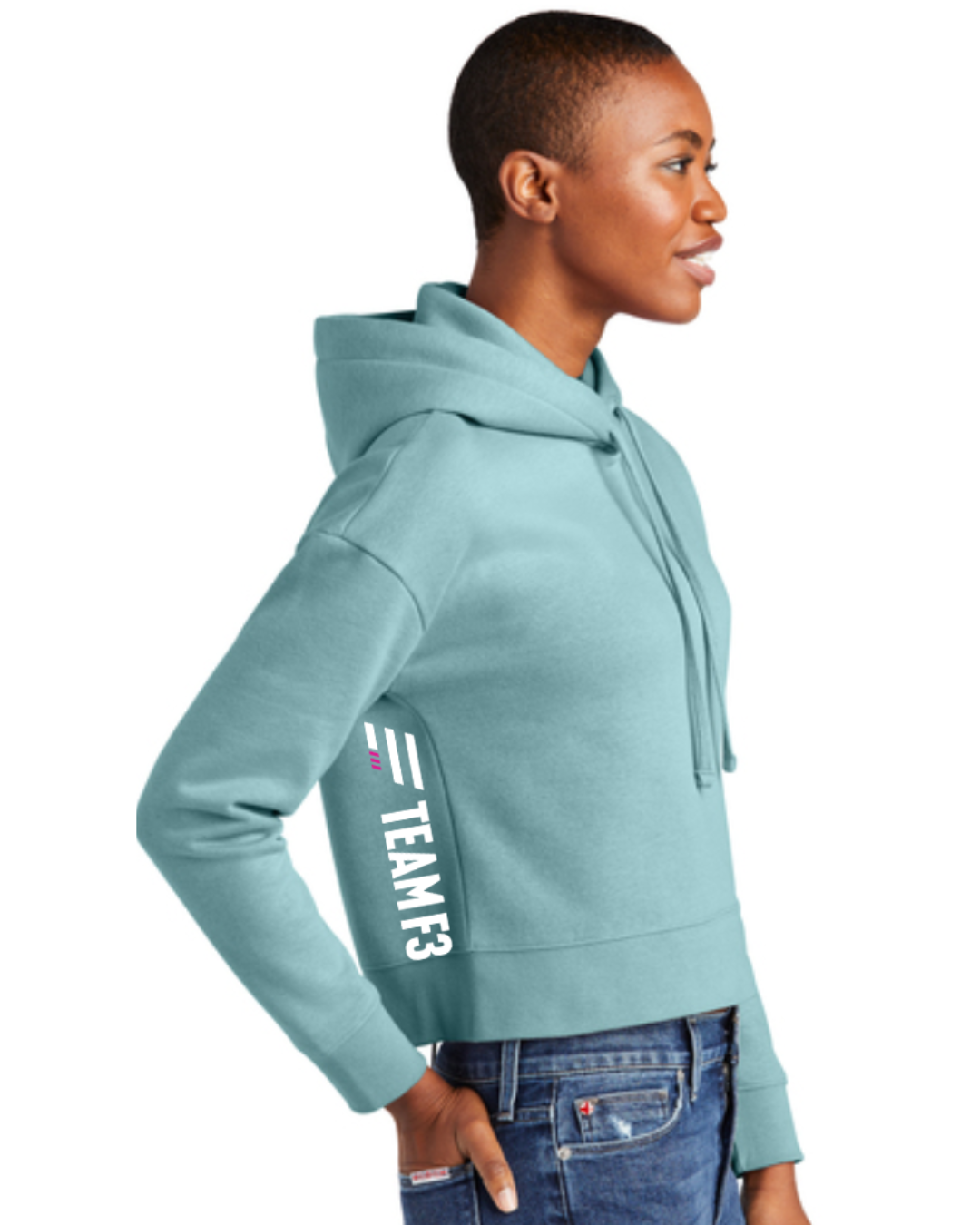 Team F3 Fleece Female Cropped Hoodie Eucalyptus Blue
